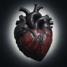 An illustrative rendition of a human heart with dark, ominous, and eerie features, reminiscent of a cursed artifact.