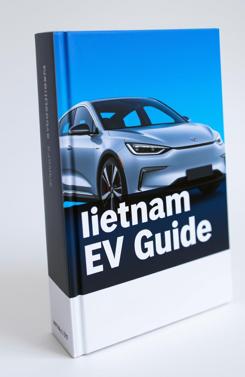 A book standing upright, featuring a sleek electric car on the cover