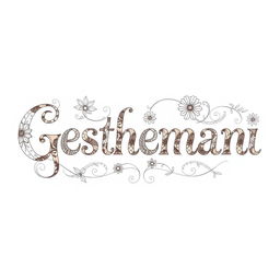 A beautifully detailed text art representation of the word 'Gesthemani', showcasing intricate patterns and designs that form the letters artistically