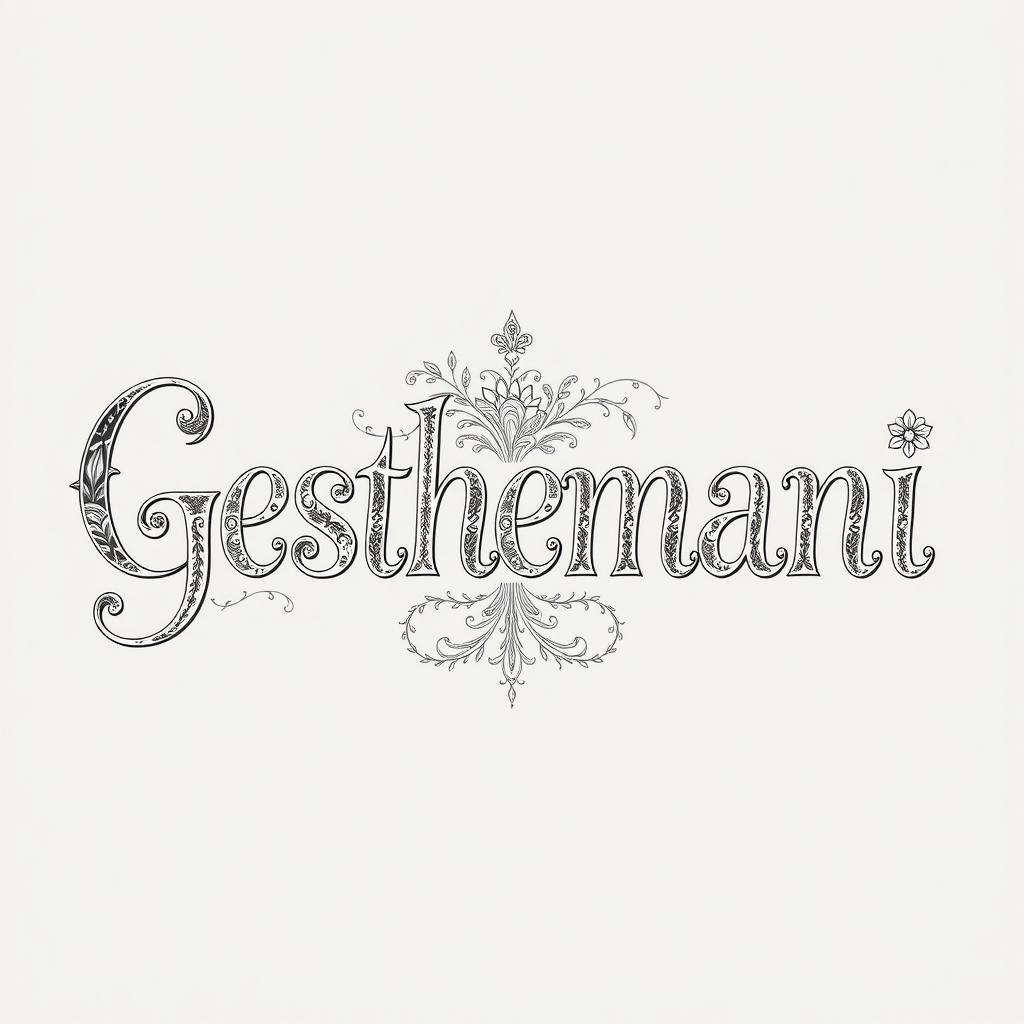 A beautifully detailed text art representation of the word 'Gesthemani', showcasing intricate patterns and designs that form the letters artistically