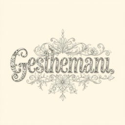 A beautifully detailed text art representation of the word 'Gesthemani', showcasing intricate patterns and designs that form the letters artistically