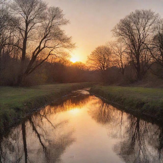 A calming image for the soul, featuring a serene landscape at sunset