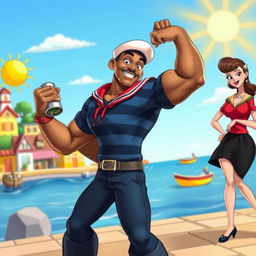A vibrant and animated scene depicting Will Smith as a modern, reimagined version of Popeye the Sailor Man