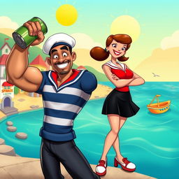 A vibrant and animated scene depicting Will Smith as a modern, reimagined version of Popeye the Sailor Man