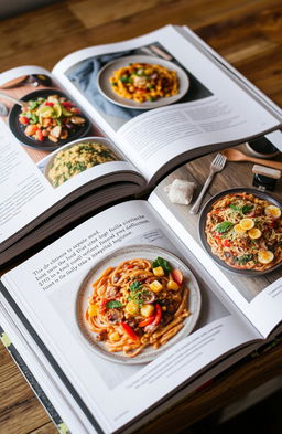 A beautifully laid out cookbook titled 'Luke Compton’s Book of Food', featuring vibrant photographs of delicious and colorful dishes, expertly plated with an artistic touch