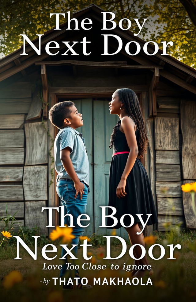 A romantic scene featuring a boy and a girl standing in front of an old, rustic shack house