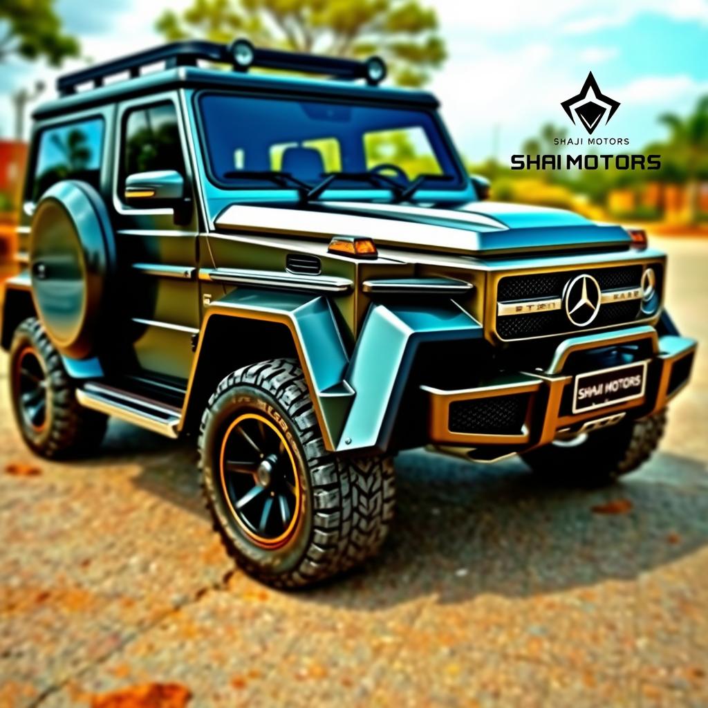 A unique automotive design featuring a fusion of a Mercedes G-Class G Wagon and a Mitsubishi Pajero
