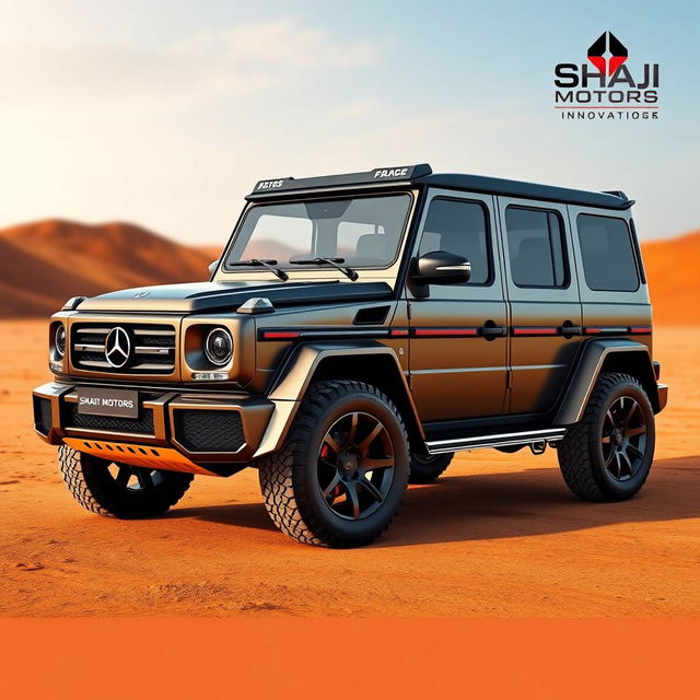 A unique automotive design featuring a fusion of a Mercedes G-Class G Wagon and a Mitsubishi Pajero