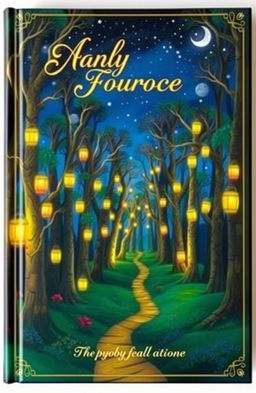 A visually striking book cover that features a whimsical forest filled with towering trees adorned with colorful lanterns, glowing softly under a starry night sky