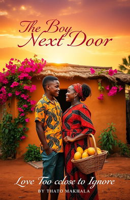 A romantic scene depicting a rural African village at sunset