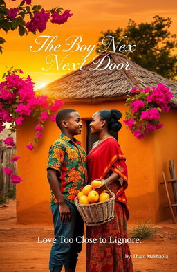A romantic scene depicting a rural African village at sunset