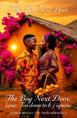 A romantic scene depicting a rural African village at sunset
