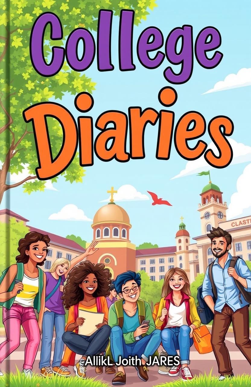 A vibrant and engaging book cover for a book titled "College Diaries"