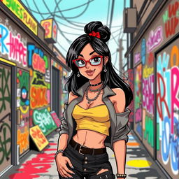 A stylish illustration of a confident woman in a fashionable outfit, playfully posing with a cheeky expression