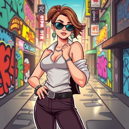 A stylish illustration of a confident woman posing with an assertive and playful demeanor