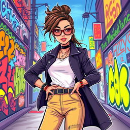 A stylish illustration of a confident woman posing with an assertive and playful demeanor