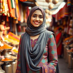 A beautiful Indian hijabi girl, elegantly dressed in traditional attire with a modern flair