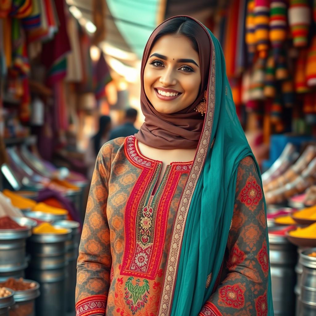 A beautiful Indian hijabi girl, elegantly dressed in traditional attire with a modern flair