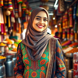 A beautiful Indian hijabi girl, elegantly dressed in traditional attire with a modern flair