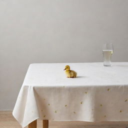 A dining table set against a minimalistic, sober background