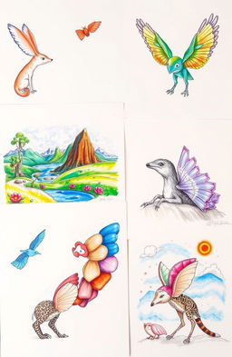 A collection of stunning drawings showcasing vibrant color palettes and intricate details