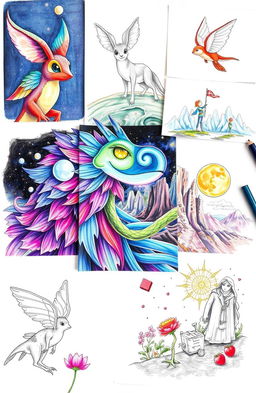 A collection of stunning drawings showcasing vibrant color palettes and intricate details