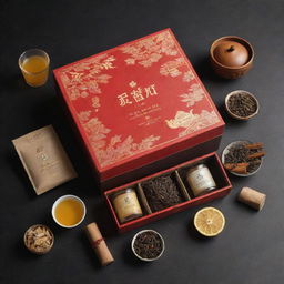 A festive Chinese tea package with iconography representing the distinct culture