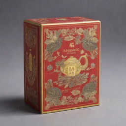 An ornate Chinese tea package, enriched with intricate illustrations and drawings