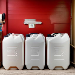 3 10-liter jerry cans in home garage