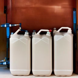 3 10-liter jerry cans in home garage