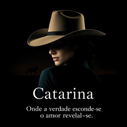 A mysterious woman named Catarina, wearing a cowboy hat, looking back over her shoulder, with her face partially obscured to symbolize her dual life as a spy