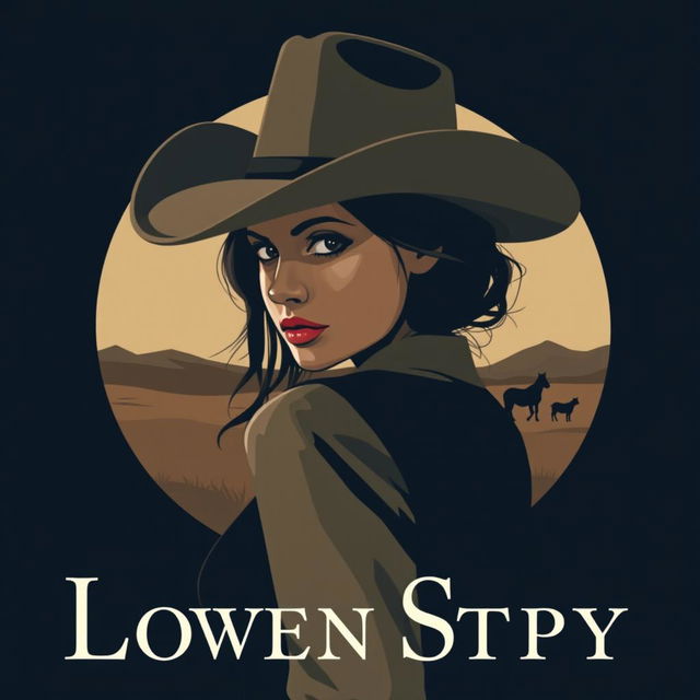 A mysterious woman wearing a cowboy hat, looking back over her shoulder, with her face partially obscured to symbolize her dual life as a spy