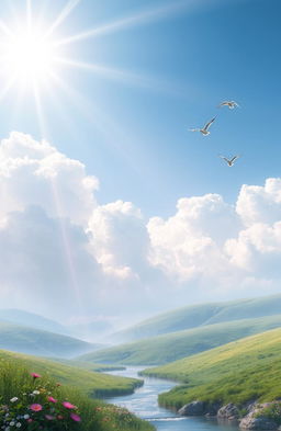 A serene and peaceful landscape representing the concept of life after death