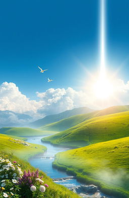 A serene and peaceful landscape representing the concept of life after death
