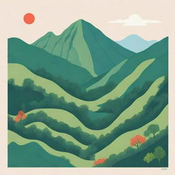 A vividly simple illustration of Lushan Mountain, China, drawn in a stylized manner