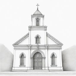 Dibujo lineal de una Iglesia clásica católica con adoquines