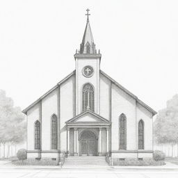 Dibujo lineal de una Iglesia clásica católica con adoquines