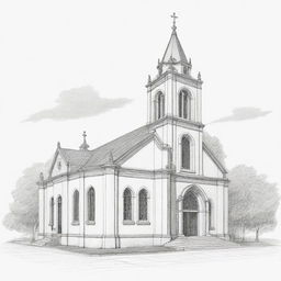 Dibujo lineal de una Iglesia clásica católica con adoquines