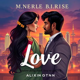 A captivating book cover design illustrating a South Indian Malayalee woman and a royal Rajput man, symbolizing their unique love story
