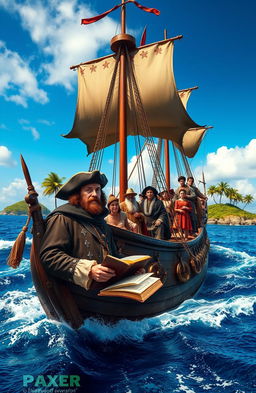 A historical scene depicting the first voyage around the world by Antonio Pigafetta