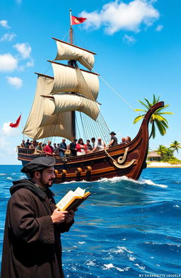 A historical scene depicting the first voyage around the world by Antonio Pigafetta