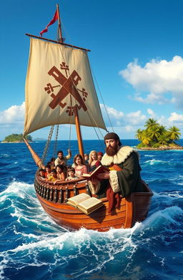 A historical scene depicting the first voyage around the world by Antonio Pigafetta