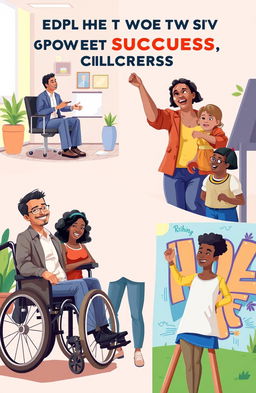 A motivational scene illustrating the journey of people with disabilities (PWDs) and those from low-income backgrounds achieving success