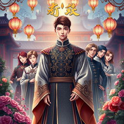 A captivating book cover for the novel "Serpent of Desire", which explores a fantasy boy's love harem set in a grand Chinese royal theme