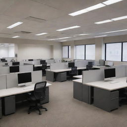 A large, budget-friendly office space filled with workers