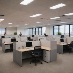 A large, budget-friendly office space filled with workers