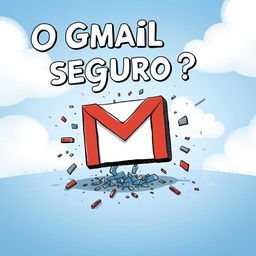 An artistic illustration featuring the text "O Gmail é Seguro ?" prominently displayed