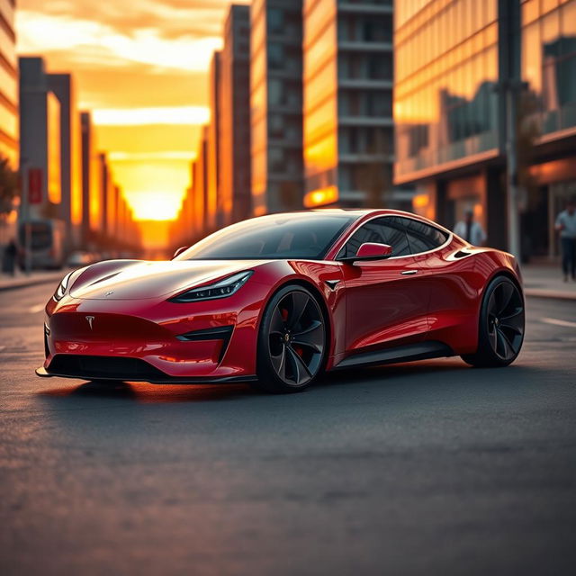 A sleek, futuristic car design that is a perfect blend of a Tesla and a Ferrari