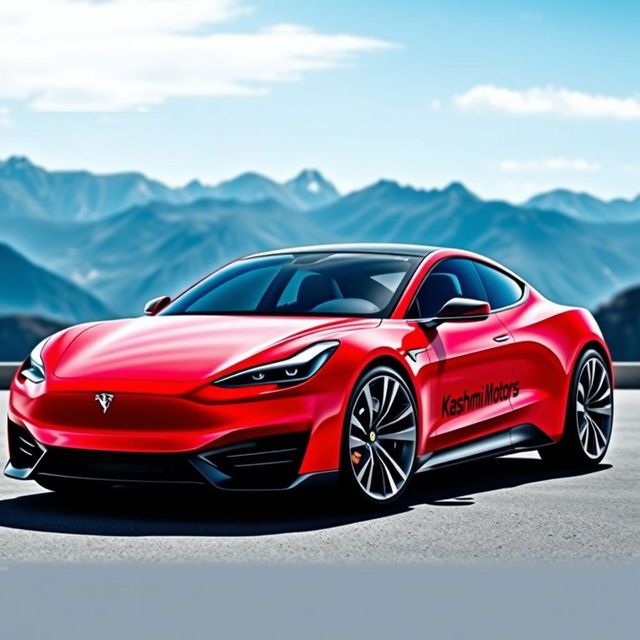 A sleek and futuristic fusion car design, combining elements of a Tesla's aerodynamic features and a Ferrari's sporty aesthetics