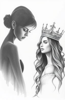 A pencil drawing of a woman in shadow, elegantly depicting her silhouette with delicate features barely visible, capturing a sense of mystery and intrigue